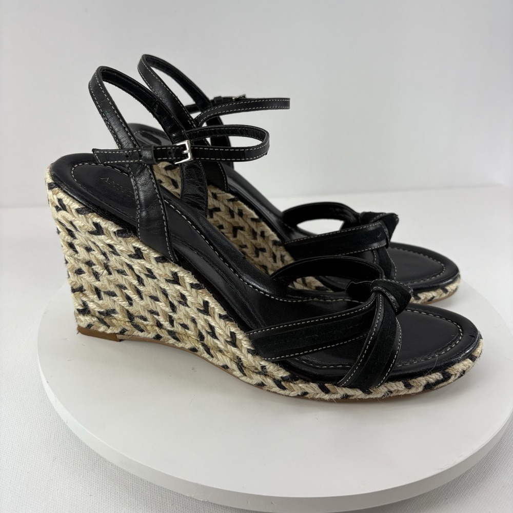 Ann Taylor Black Gold Espadrille Wedge Sandals Women's Size 9